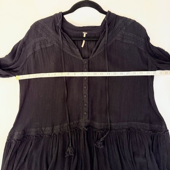 Free People Feelin Moody Mini Dress Black Long Sleeve Flowy Boho Whimsigoth S - Picture 9 of 15